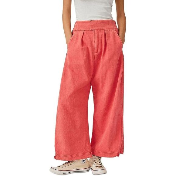 FP Free People Beach Wide Leg Pants Women’s Pull On Beach Cotton Light Medium - Picture 1 of 7